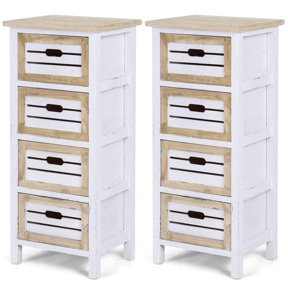 Shop Costway 2pcs Wooden Chest Bedside Table Nightstand Cabinet