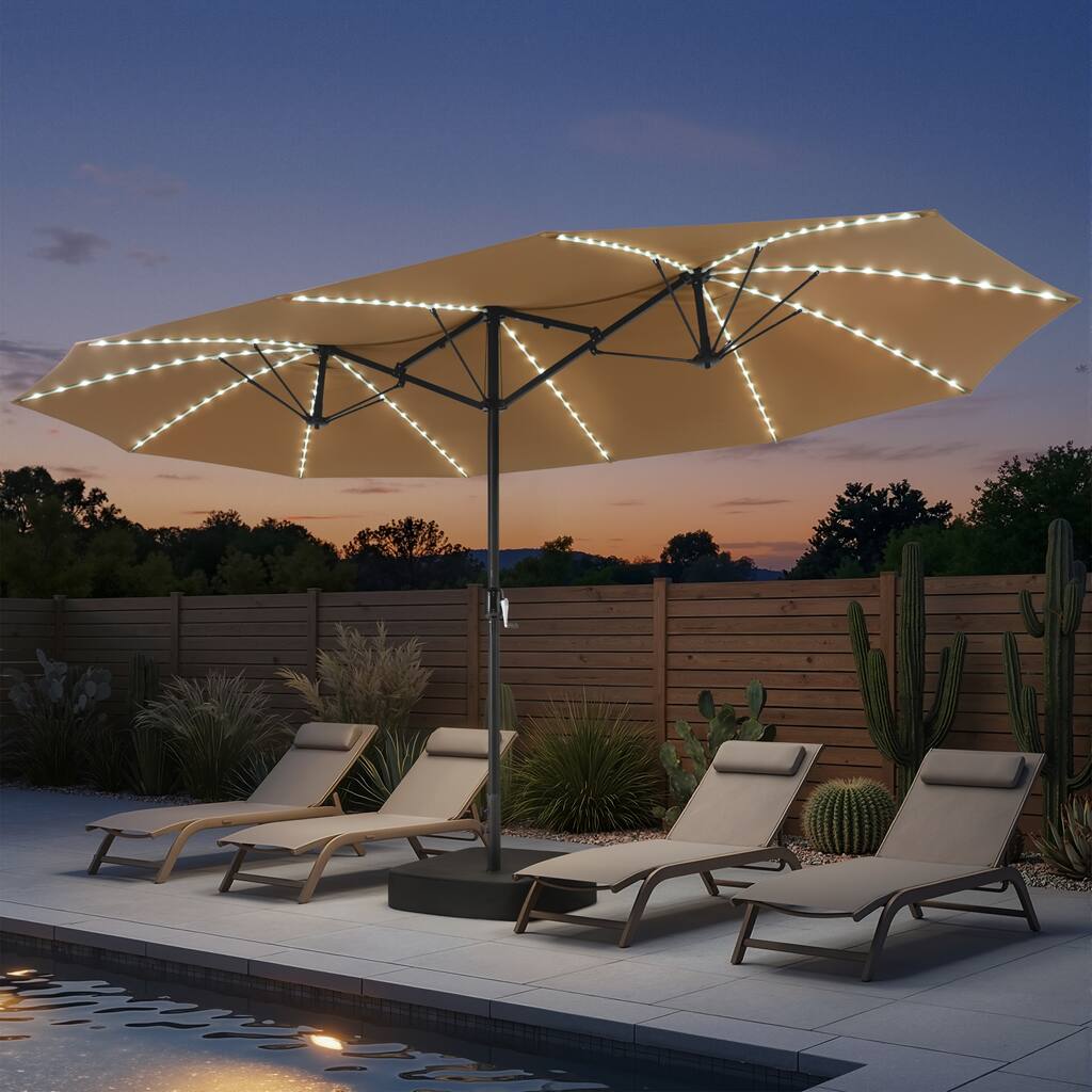 Crestlive Products 15ft Double-sided Patio Umbrella Solar LED Lighted Outdoor Market Umbrella