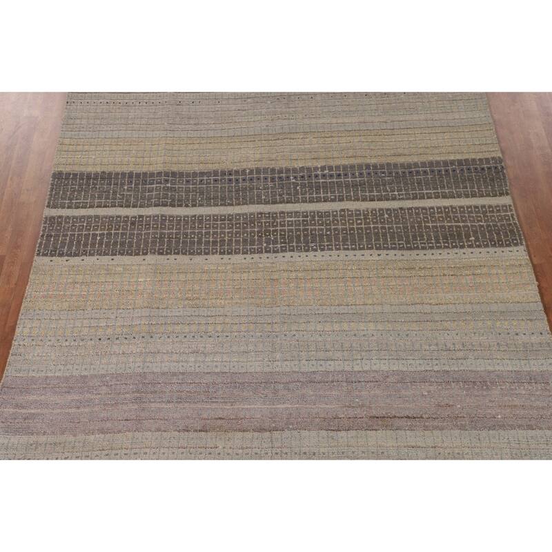 Striped Moroccan Style Area Rug Hand-Knotted Wool Carpet - 8'0" x 10'3"