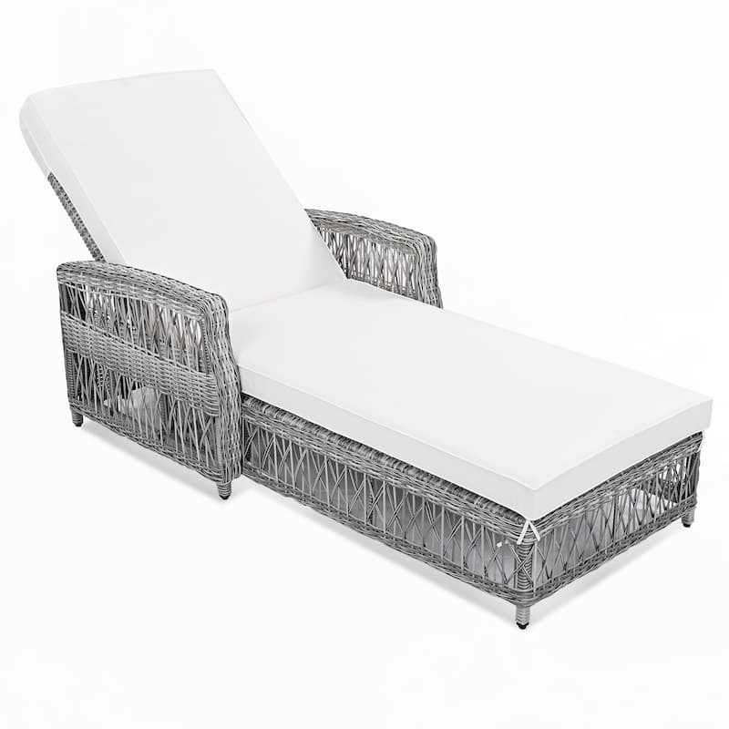 Outdoor Wicker Chaise Lounge with Armrests