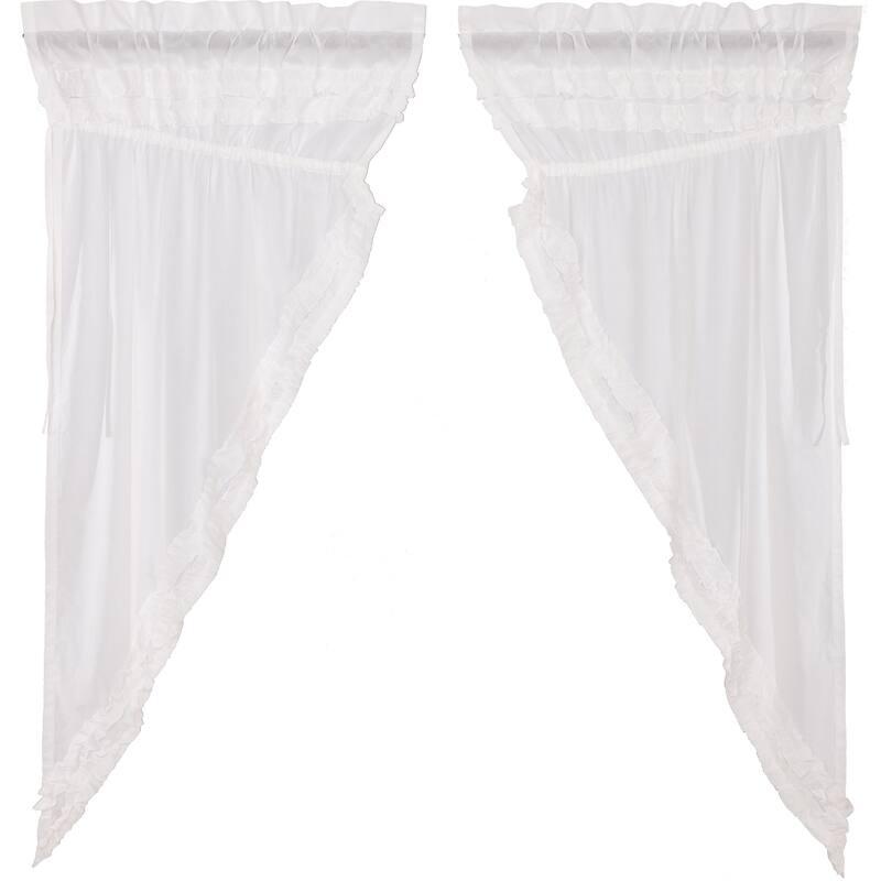 White Ruffled Sheer Petticoat Prairie Short Panel Set of 2 63x36x18 - Prairie Panel 63x36