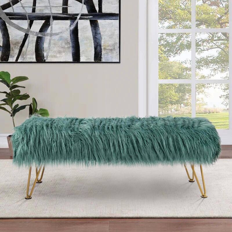Home Soft Things Mongolian Ottoman Bench with Gold Metal Legs