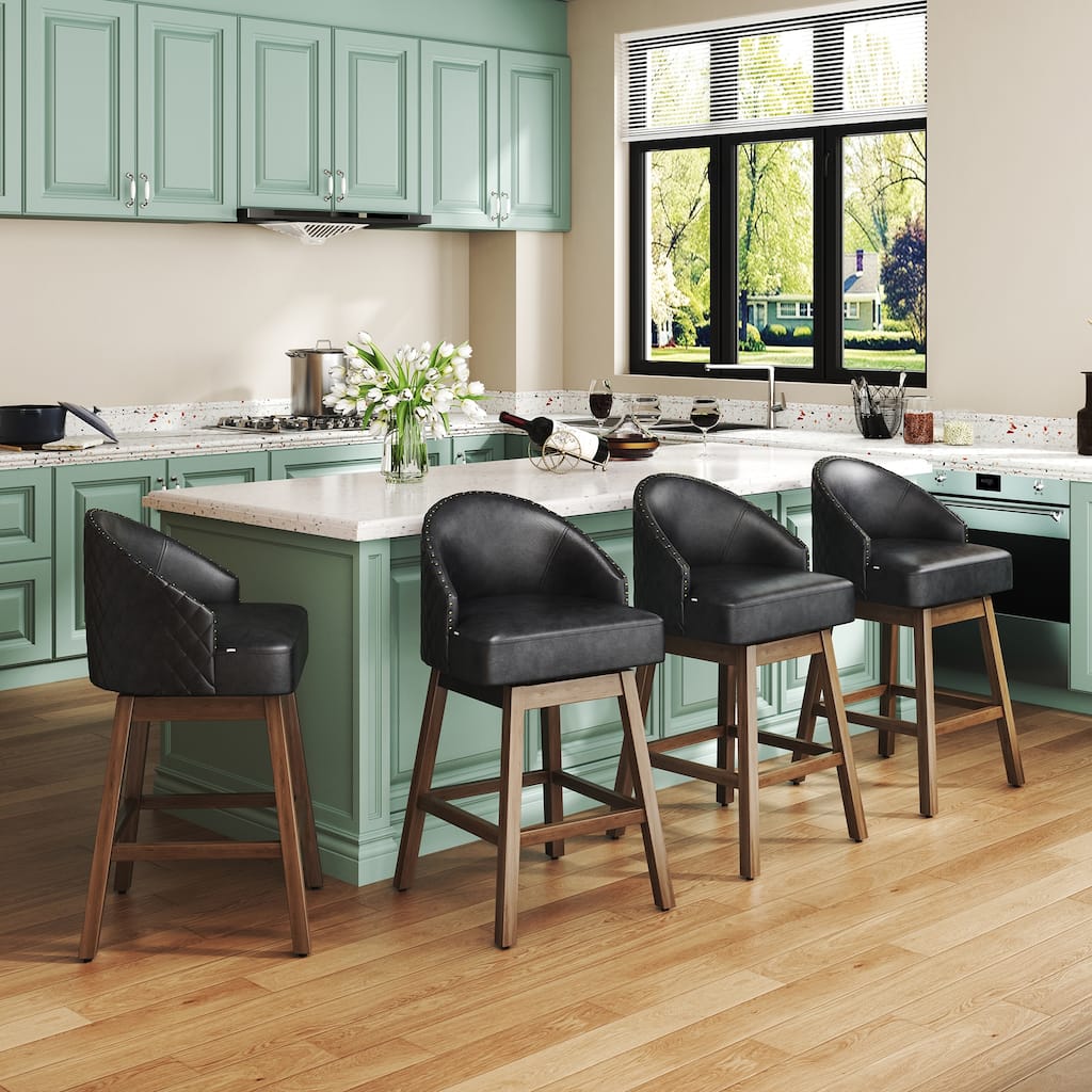 Swivel Wood Counter Height Bar Stools with Footrest (Set of 2 ...