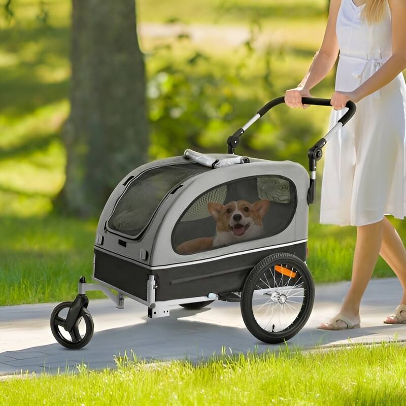 Dog Bike Trailer, Supports up to 88 lbs, 2-in-1 Pet Stroller Cart Bicycle Carrier, Easy Folding Cart Frame with Quick Release W