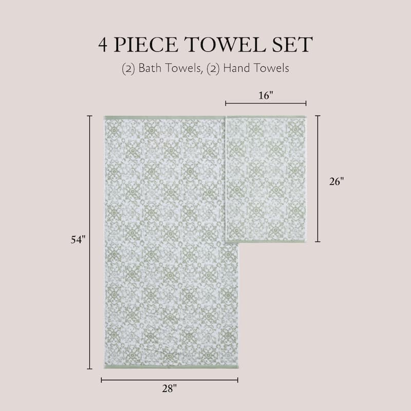Jessica Simpson Aziza Collection Patterned Bath Towels, Set of 4