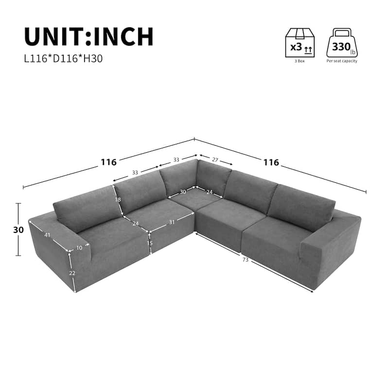116"x116" Terrycloth Modular Sectional Sofa (5-Piece, No Assembly)