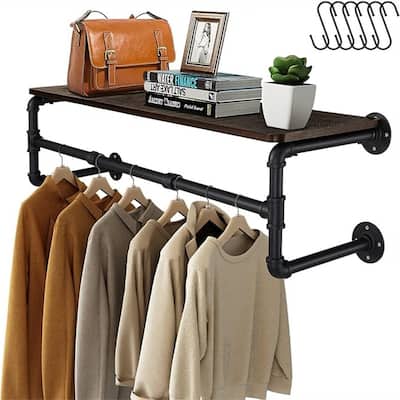 Clothes Rack with Top Shelf, 41in Industrial Pipe Wall Mounted Garment Rack