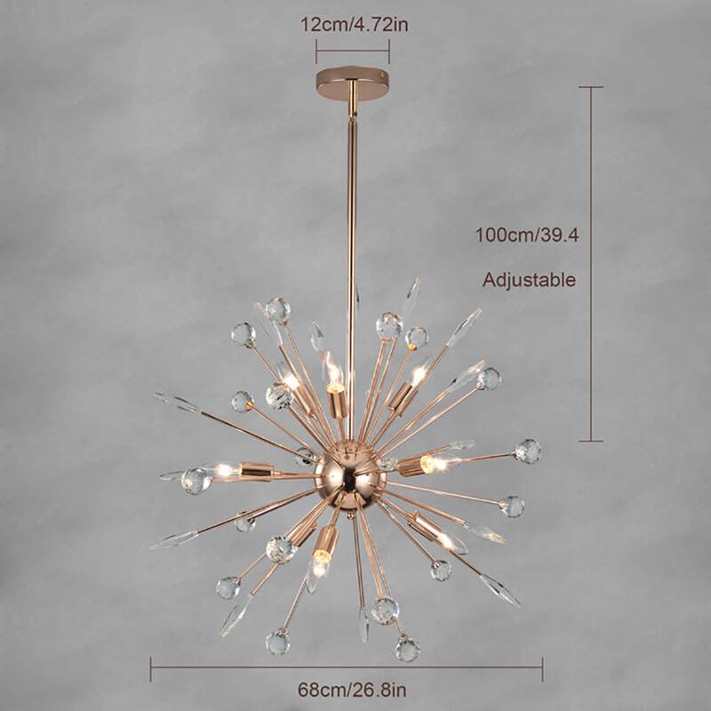 9/12-Light Modern Sputnik Sphere Starburst Crystal Chandelier Semi-Sphere Globe Pendant Light