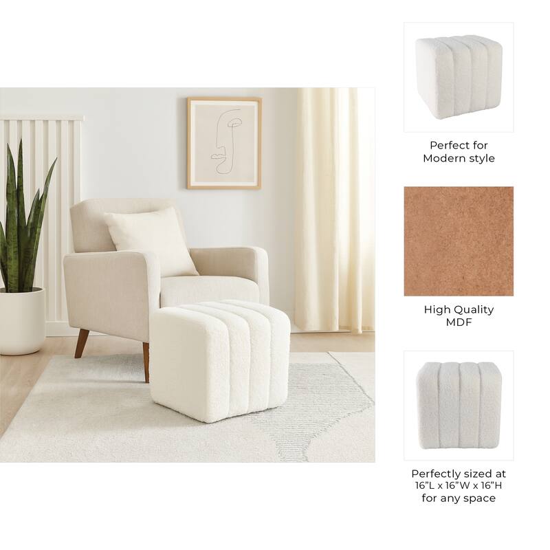 Modern Ottoman with Channel-Tufted Design - Upholstered Accent Cube