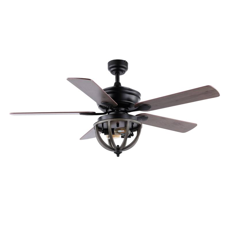 Jasper 52" 2-Light Farmhouse Industrial Iron Dome Shade LED Ceiling Fan With Remote, Black by JONATHAN Y