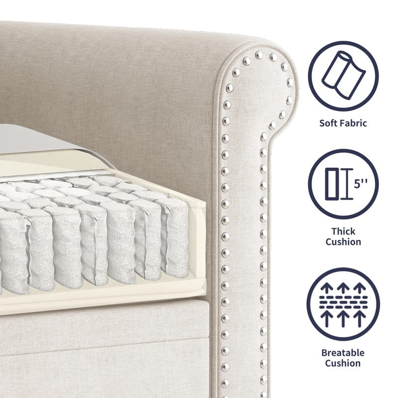 Mixoy 2 Piece Living Room Sofa Set with Rivet Design,Linen 3-Seater Sofa Couch,Loveseat Sofa/Single Sofa Chair