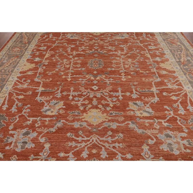 Orange Oushak Vegetable Dye Area Rug Handmade Wool Carpet - 9'3"x 11'11"