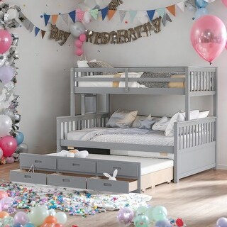 Twin Over Full Playhouse Bunk Bed With Twin size Trundle,Separable Bunk Bed with Drawers For Bedroom