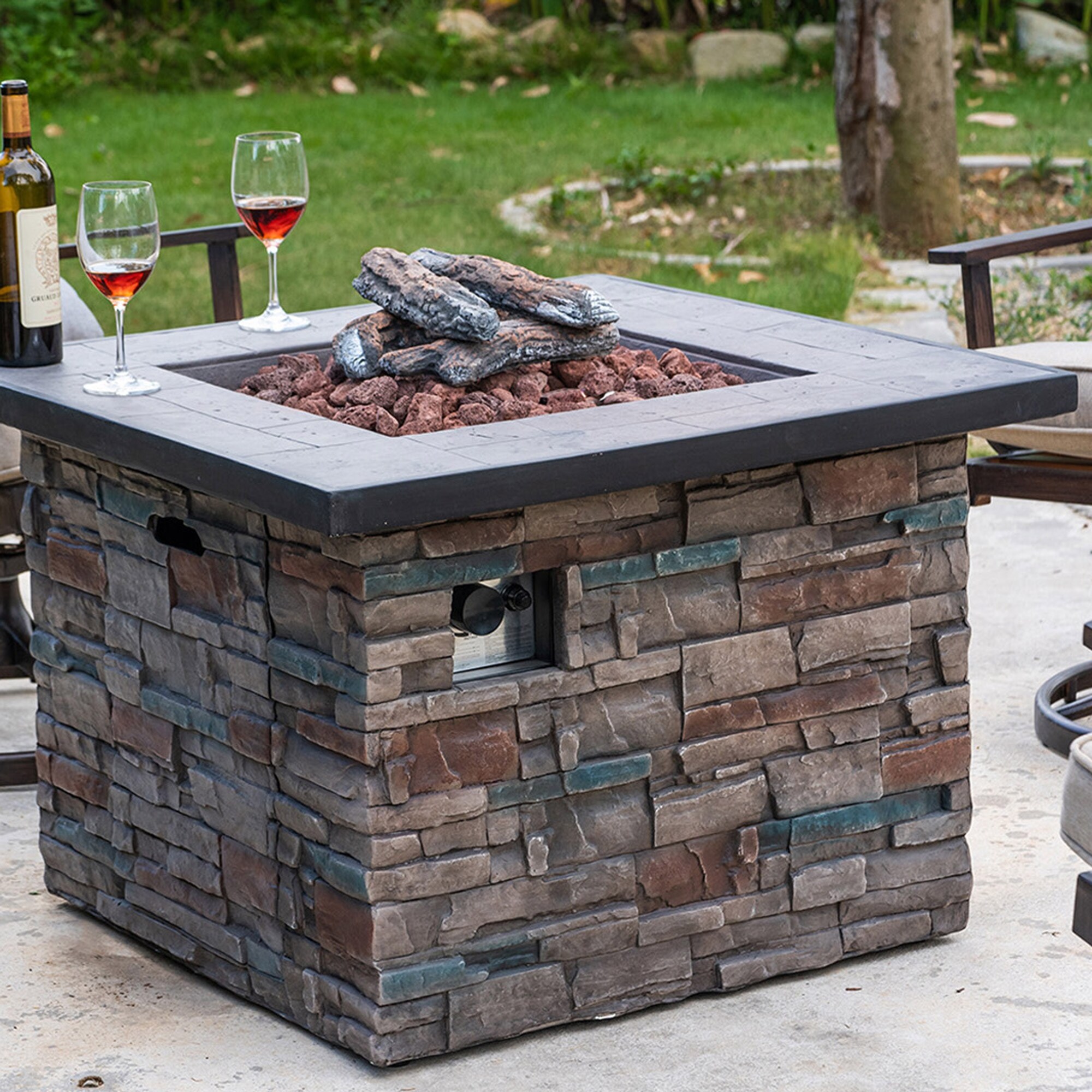 Outdoor Square Propane Fire Pit Table 50,000 BTU with Lava Rocks. - Bed  Bath \u0026 Beyond - 33741053, image size:2000x2000