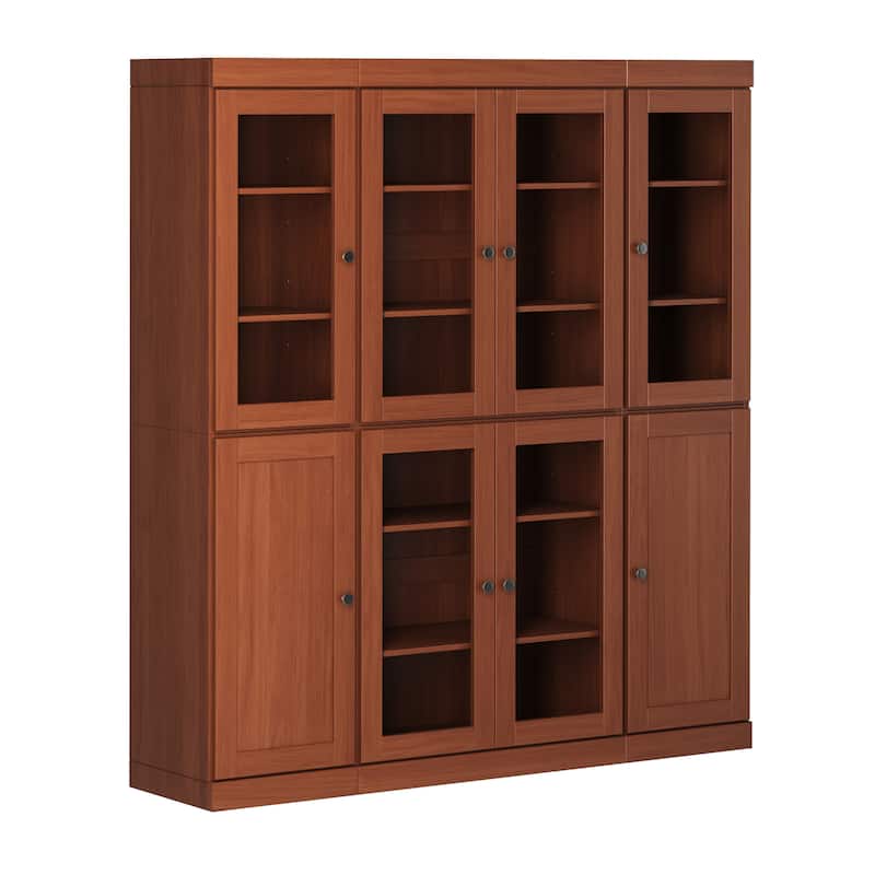 Palace Imports 100% Solid Wood 65" Pantry Cabinet with Clear Glass, Shaker Doors and Adjustable Shelves - Mocha