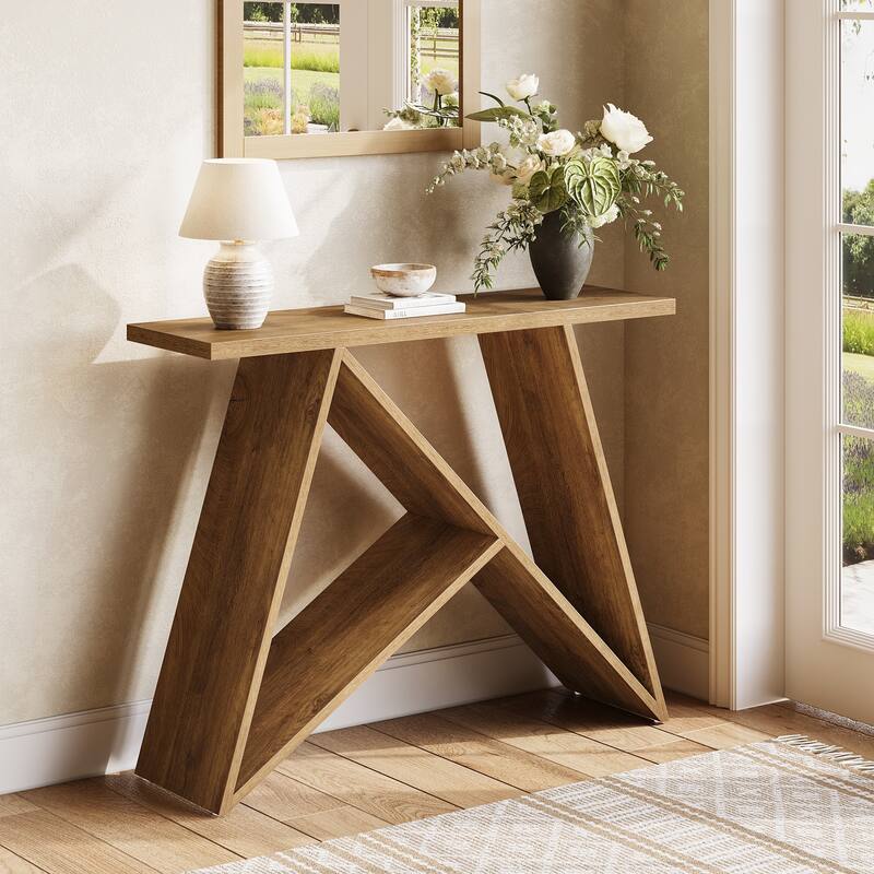 41.3 Inch Console Table, Modern Entryway Table with Geometric Base - Bown - MDF