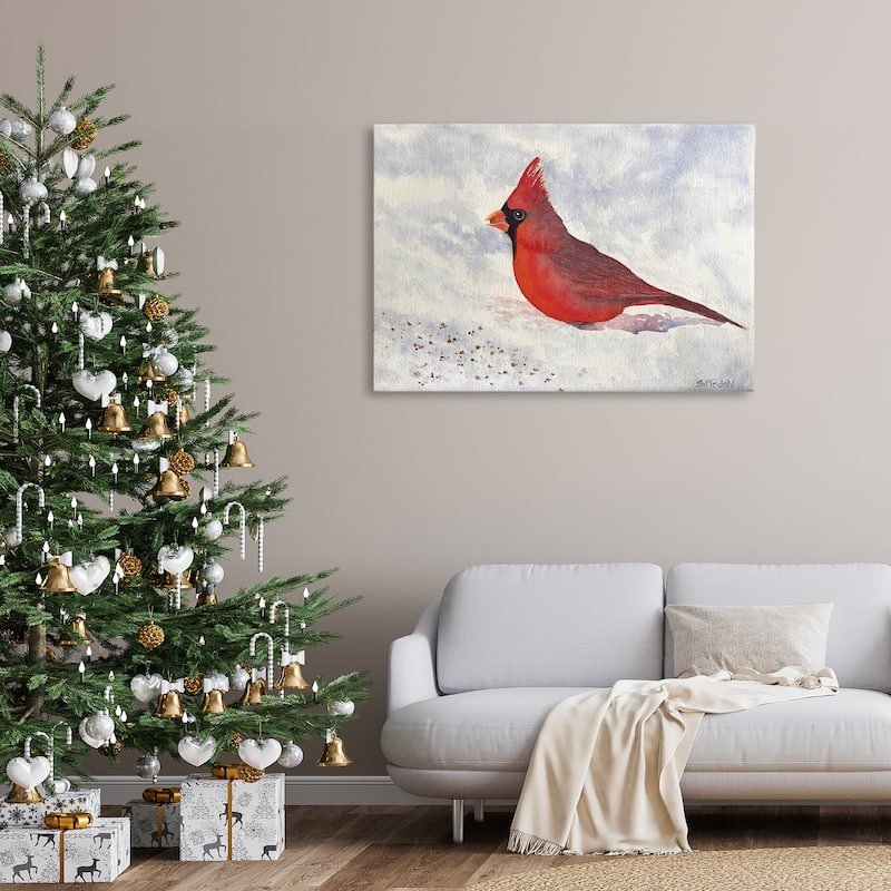 Stupell Red Cardinal in Snow Canvas Wall Art Design By Stephanie Fielden