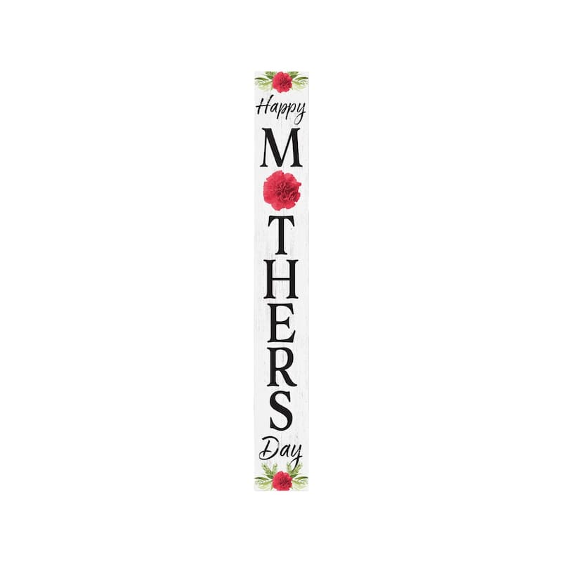 HomeRoots 72" White Black And Pink Mother's Day Solid Wood Porch Sign