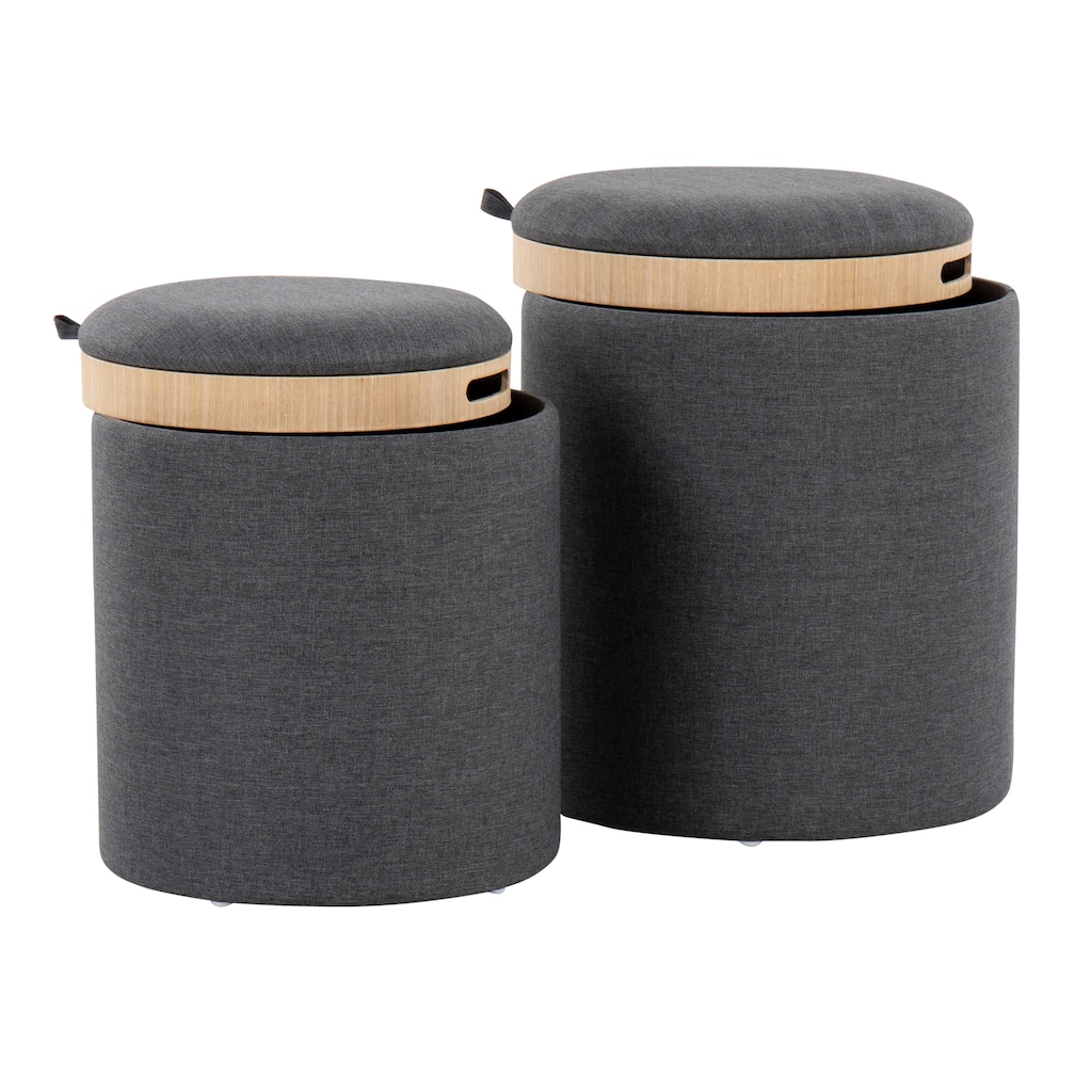 Tray Contemporary Nesting Ottoman Set in Fabric and Natural Wood by LumiSource