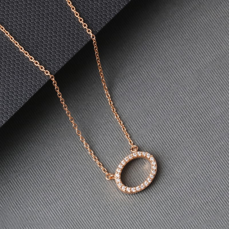 1/10ct Diamond Geometric Pendant Necklace in Silver for Women - Oval - Rose