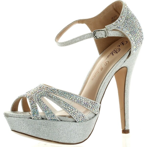 De Blossom Womens Vice-136 Strappy Glitter Stiletto Platform Ankle Strap Dress Sandals
