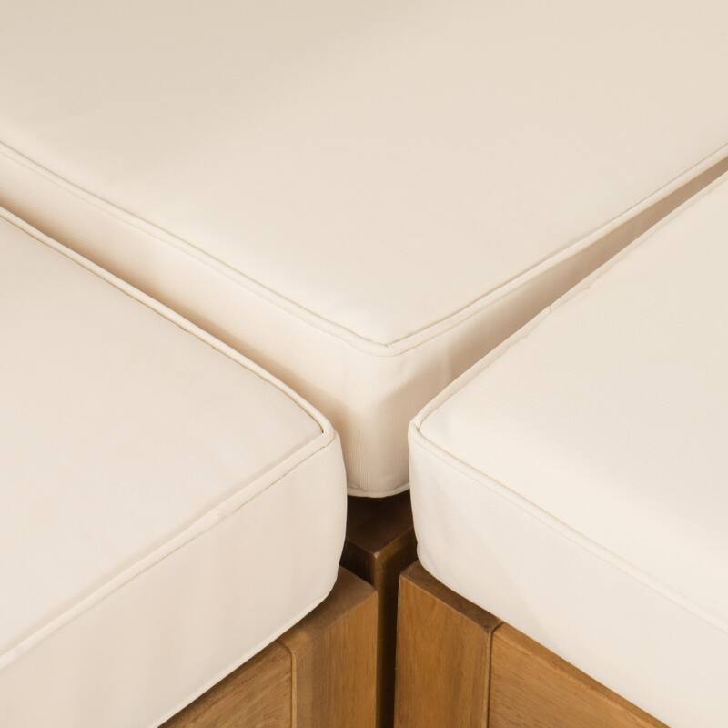 Oana Outdoor 5 Seater V Shaped Mid-Century Modern Acacia Wood Sectional Sofa Set with Coffee Table by Christopher Knight Home