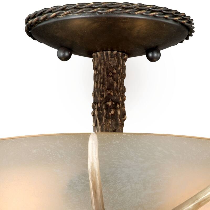 Flush Mount Ceiling Light, Bronze Finish, Cr me Glass Shade, Farmhouse Lighting, 12 Inch Wide - 11