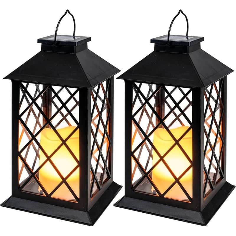 Solar Lanterns Outdoor Waterproof Hanging with Flickering Flameless Candles 2 Pack