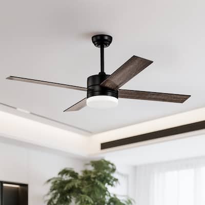 Matte Black 52 in. 6-Speed Integrated LED Indoor 4-Blade Ceiling Fan with Light Kit and Remote Control