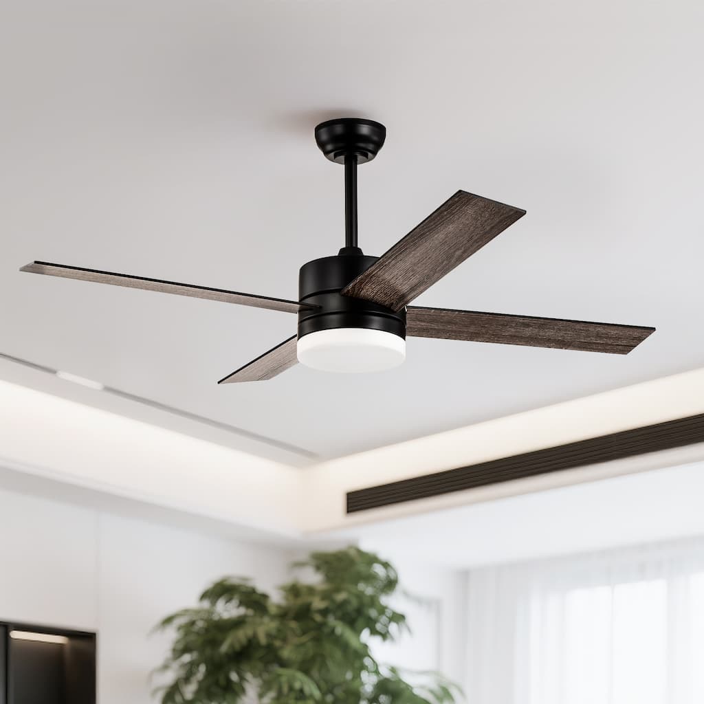 Matte Black 52 in. 6-Speed Integrated LED Indoor 4-Blade Ceiling Fan with Light Kit and Remote Control