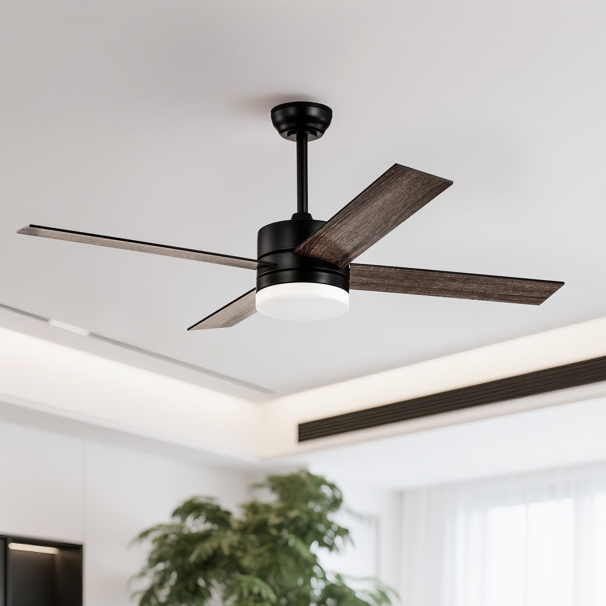 Matte Black 52 in. 6-Speed Integrated LED Indoor 4-Blade Ceiling Fan with Light Kit and Remote Control