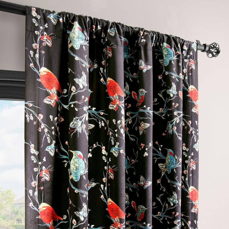 Exclusive Fabrics Botanic Garden Barcelona Velvet Curtain (1 Panel) Room Darkening Curtains For Bedroom & Living Room Curtains