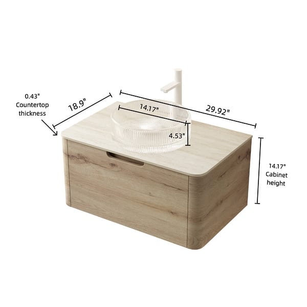 GDFStudio - Xai Floating Bathroom Vanity with Transparent Round Glass ...