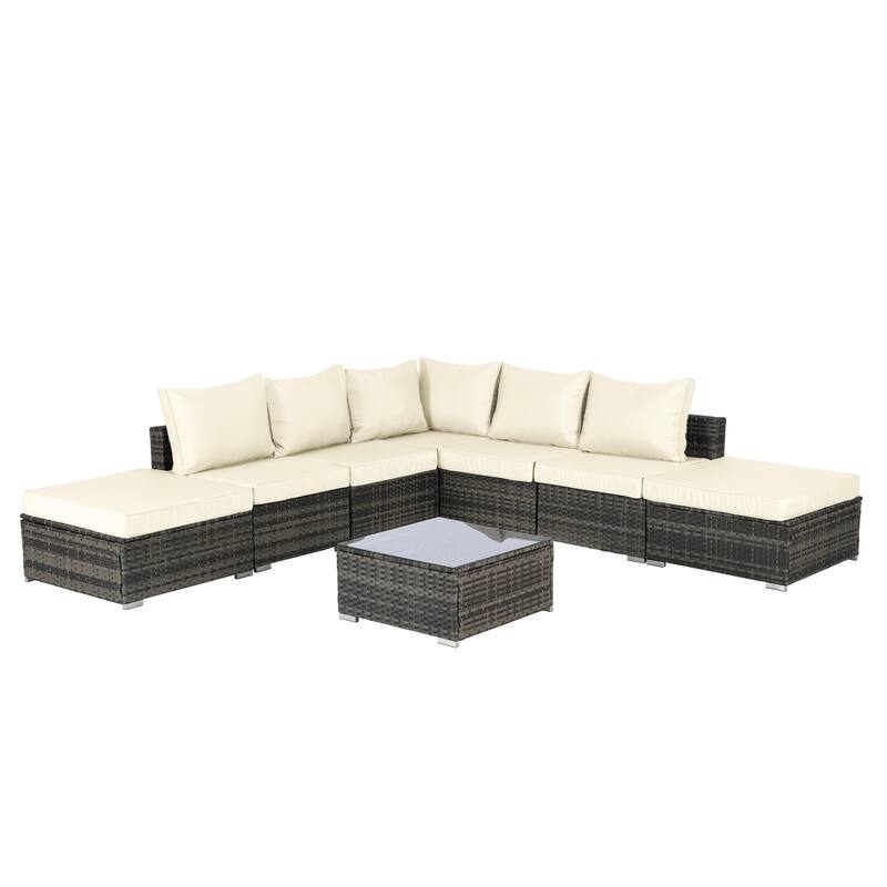 8-Pieces Outdoor Patio Sectional Sofa Set with Washable Cushions & Glass Coffee Table
