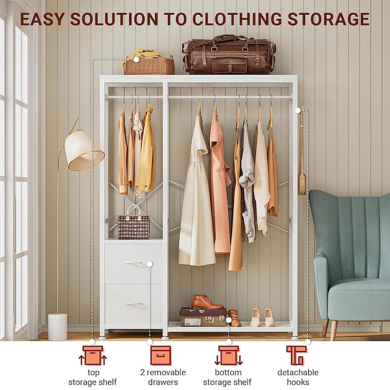 Clothes Rack, Closet Organizer with Storage Shelves, Hanging Bar, Drawers - 47.24"L x 15.74"W x 72.83"H
