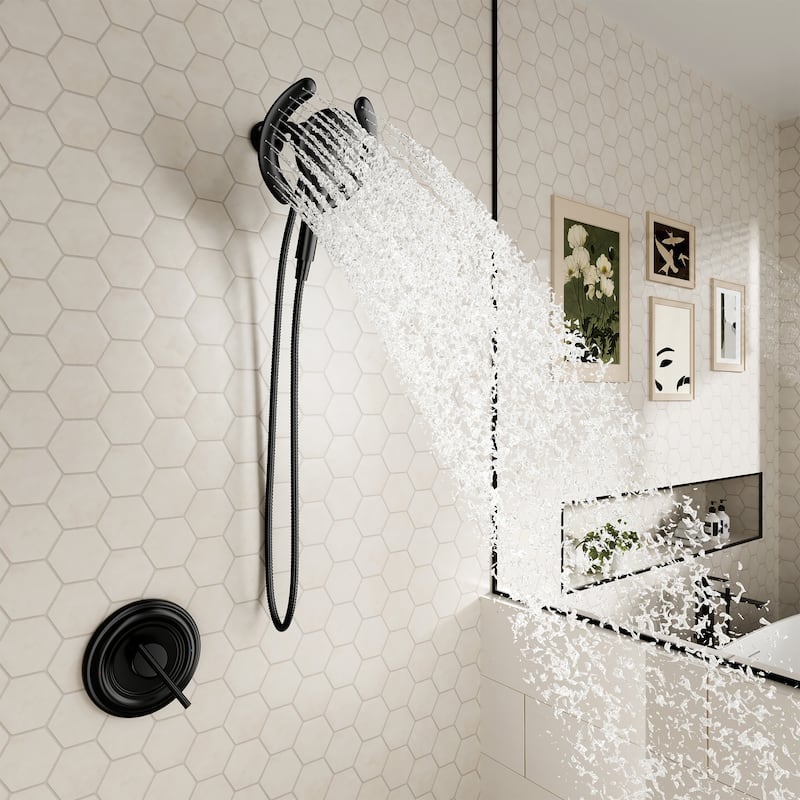 Magnetic 2-in-1 Rainfall Shower System - 4-Spray 7.5 in. Wall Mount Dual Fixed and Handheld Shower Head in Matte Black