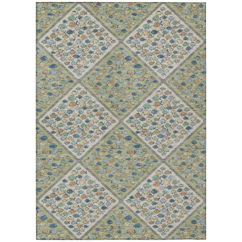 Machine Washable Indoor/ Outdoor Diamond Fish Chantille Rug