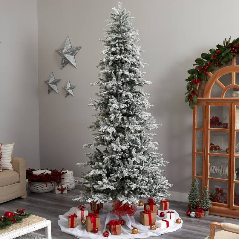 9.5Ft Pre-Lit Artificial Christmas Tree - Slim Spruce with 600 Warm White Lights & Bendable Branches - Holiday Decor - 108