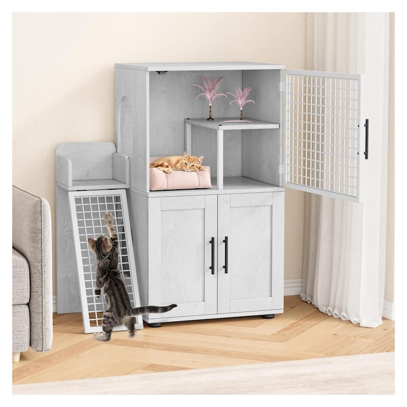 Spacious Cat Condo with Sturdy Ladder Entrance - White