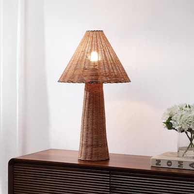 Kara 26.5" Woven Rattan Tapered Cylinder LED Table Lamp