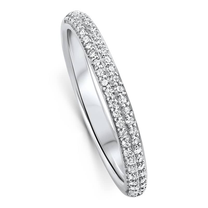1/4Ct TW Diamond Micro Pave Wedding Ring Stackable Band Gold Lab Grown