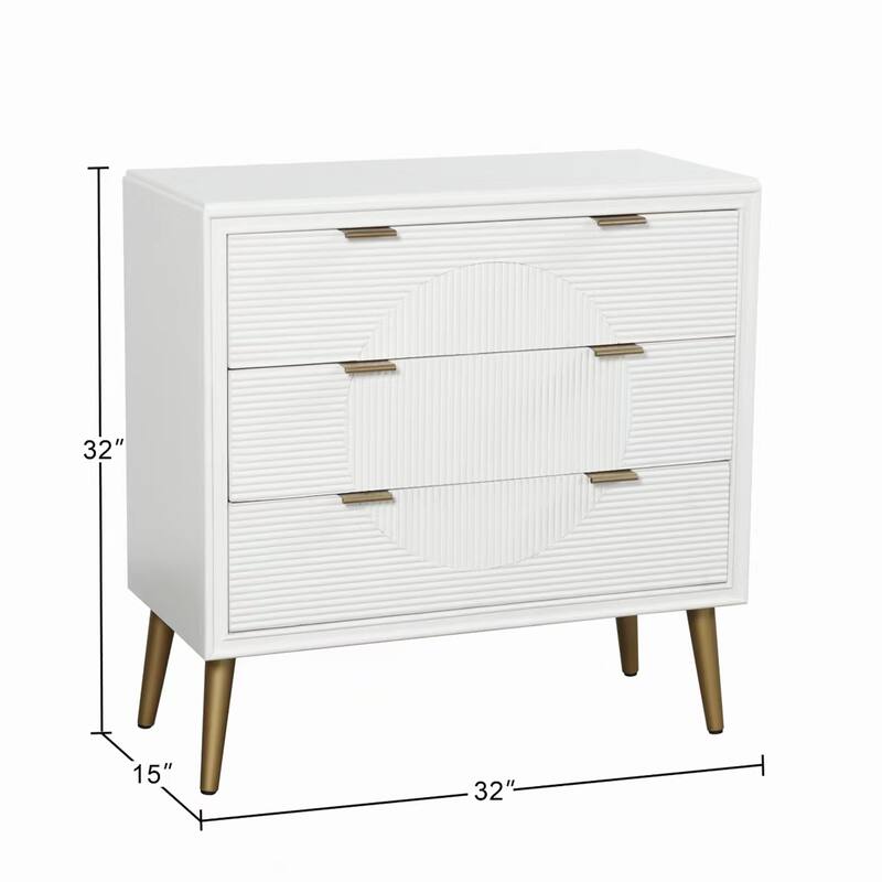 StyleCraft Milo Satin White and Copper Three-Drawer Chest