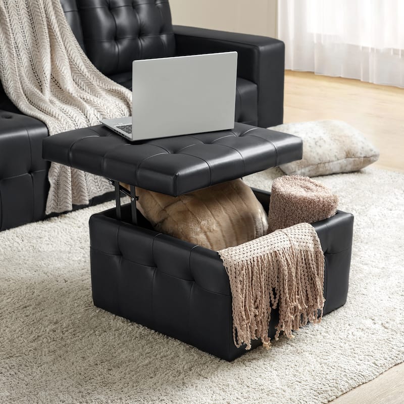 Aurora Genuine Leather Ottoman with Tufted Design by HULALA HOME