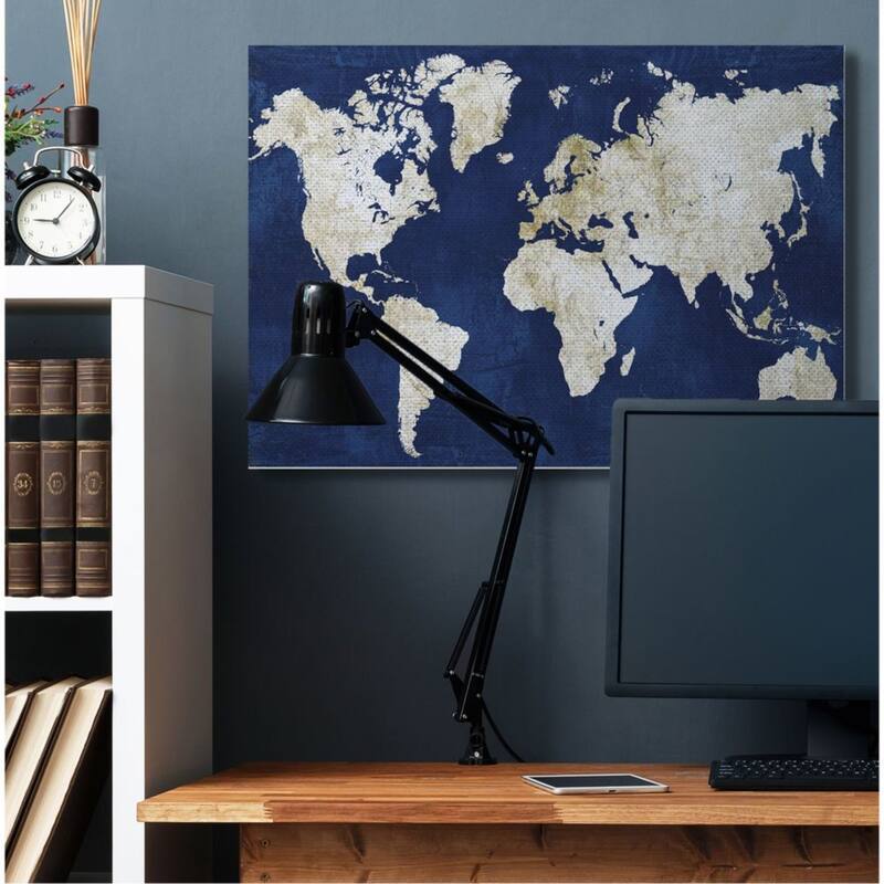 Stupell Navy and Distressed Gold World Map Canvas Wall Art