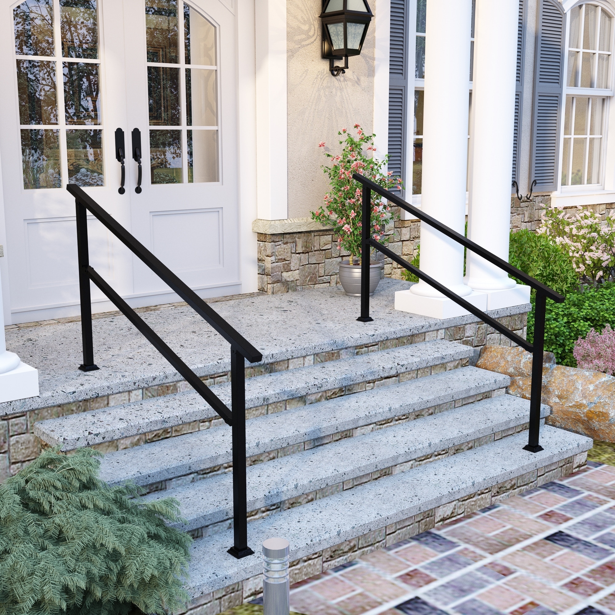 Wrought Iron Handrail 4-5Step Durable Stair Railing Indoor Outdoor Use