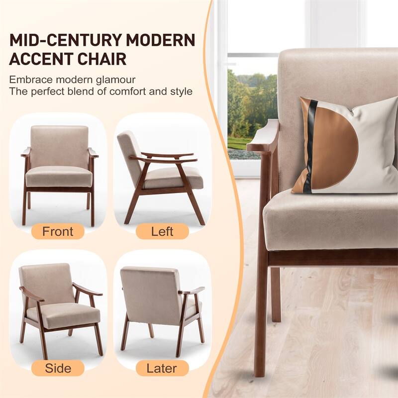 Mid-Century Modern Chair,Living Room Chair with Solid Wood Frame