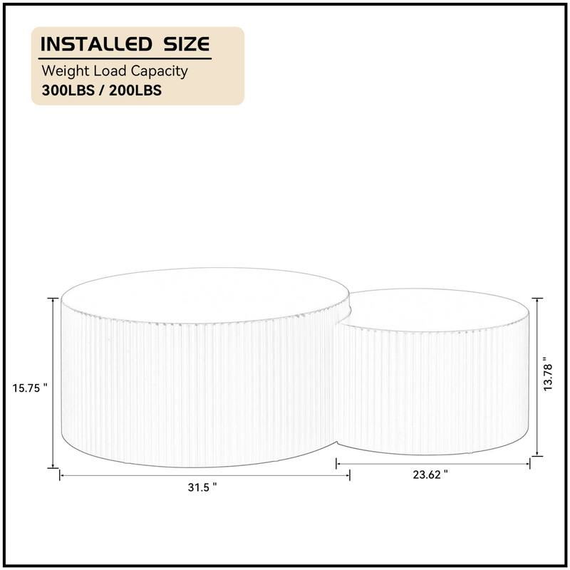 Modern Glam Round End Nesting Coffee Table Set for Living Room (Set of 2) No Assembled