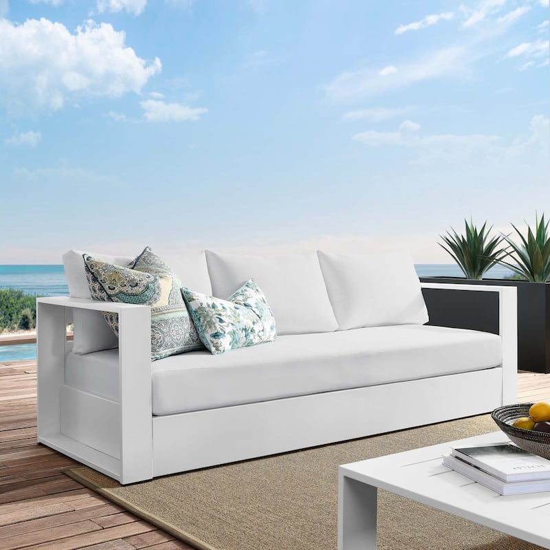 Tahoe Outdoor Patio Powder-Coated Aluminum Sofa - White White