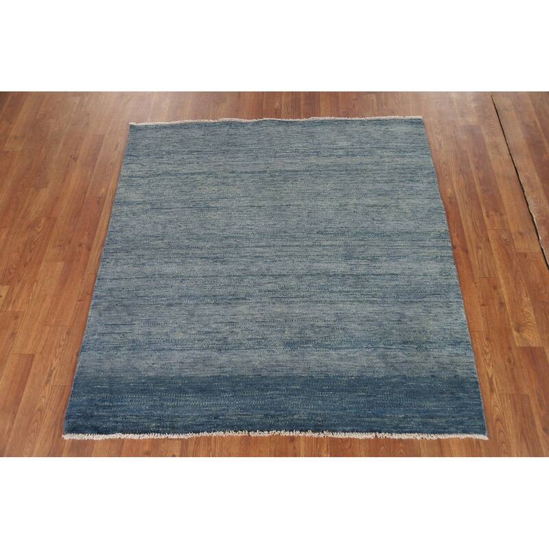 Blue Gabbeh Oriental Square Rug Handmade Wool Carpet - 4'1"x 4'3"