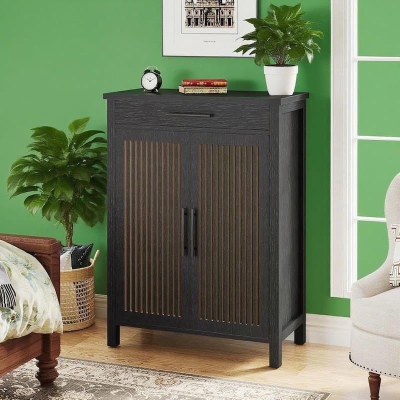 Modern Shoe Storage Cabinet with 5 Removable Shelves and Large Drawer for Entryway Use - 31.5”L x 14.17”W x 42.91”H